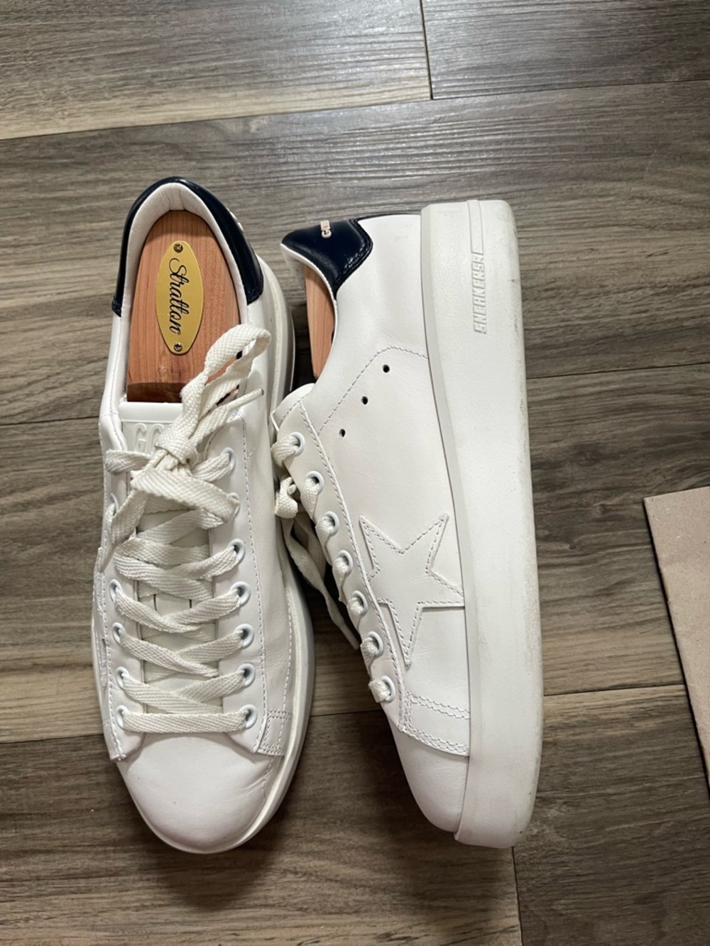 Women’s Golden Goose Purestar Sneakers with Navy Heel, Size 8 or EU 38